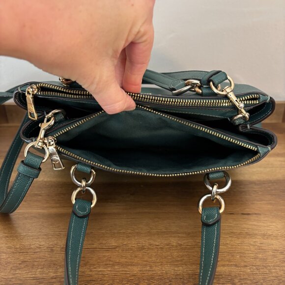 Coach Mini Brooke Dark Green Crossgrain Leather Carryall - Picture 14 of 15